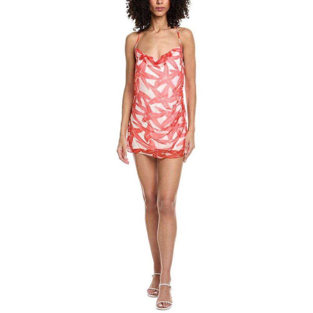 Amanda Uprichard Coral and White Leaf-Print Slip Romper